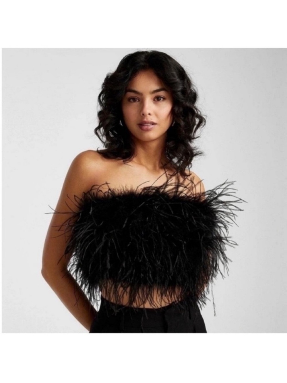 La Marque Zaina Feather Bustier Top Black Size XS - Picture 5 of 10